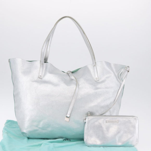 TIFFANY&Co. Tote Bag Suede Turquoise Blue Silver Auth 194717A