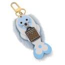 LOUIS VUITTON Porte Cles LV Seal Bag Charm Fur Light Blue M00550 LV Auth 194719M-1