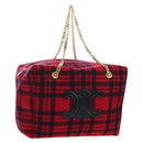 CELINE Triomphe Chain Large Pliage Patapan Bag Wool Red Gold Auth 194727SAM-1