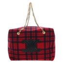 CELINE Triomphe Chain Large Pliage Patapan Bag Wool Red Gold Auth 194727SAM-13