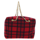 CELINE Triomphe Chain Large Pliage Patapan Bag Wool Red Gold Auth 194727SAM-2