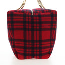 CELINE Triomphe Chain Large Pliage Patapan Bag Wool Red Gold Auth 194727SAM-3