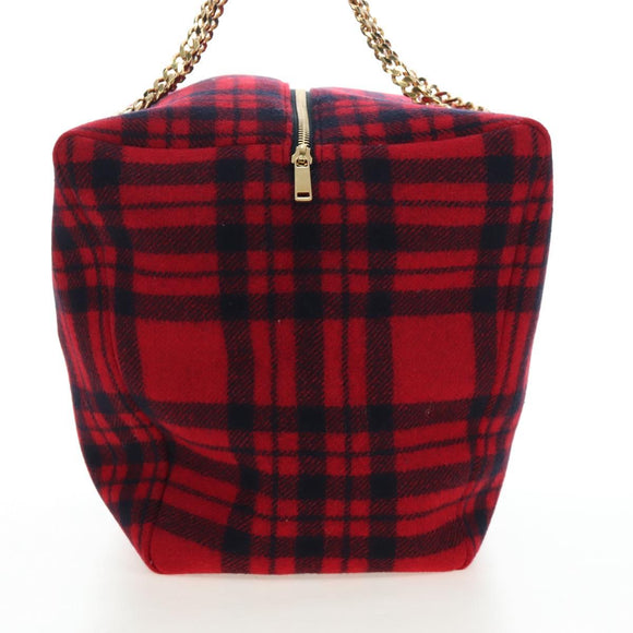 CELINE Triomphe Chain Large Pliage Patapan Bag Wool Red Gold Auth 194727SAM