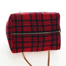 CELINE Triomphe Chain Large Pliage Patapan Bag Wool Red Gold Auth 194727SAM-6