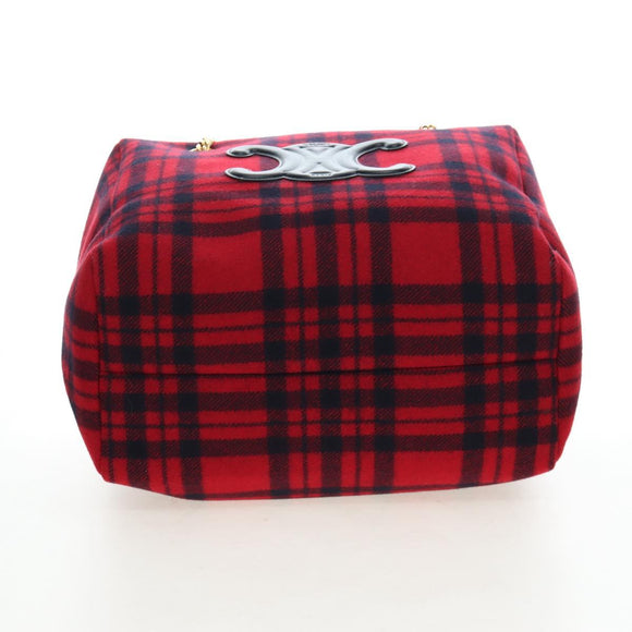 CELINE Triomphe Chain Large Pliage Patapan Bag Wool Red Gold Auth 194727SAM