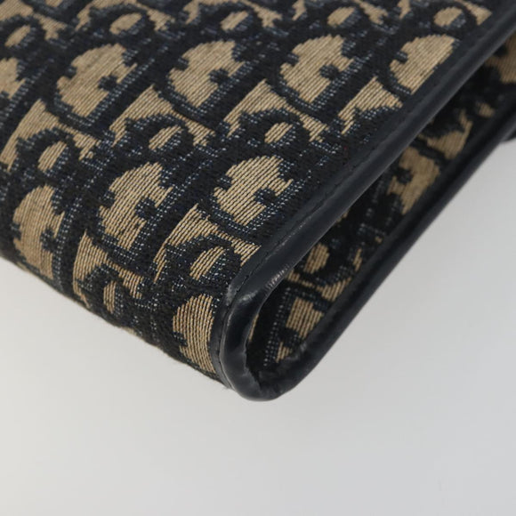 Christian Dior Trotter Canvas Chain Shoulder Bag Navy Gold Auth 194730