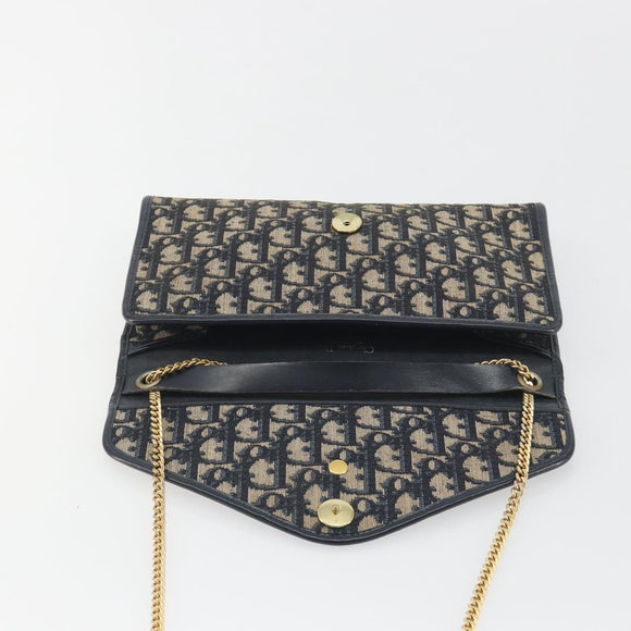 Christian Dior Trotter Canvas Chain Shoulder Bag Navy Gold Auth 194730