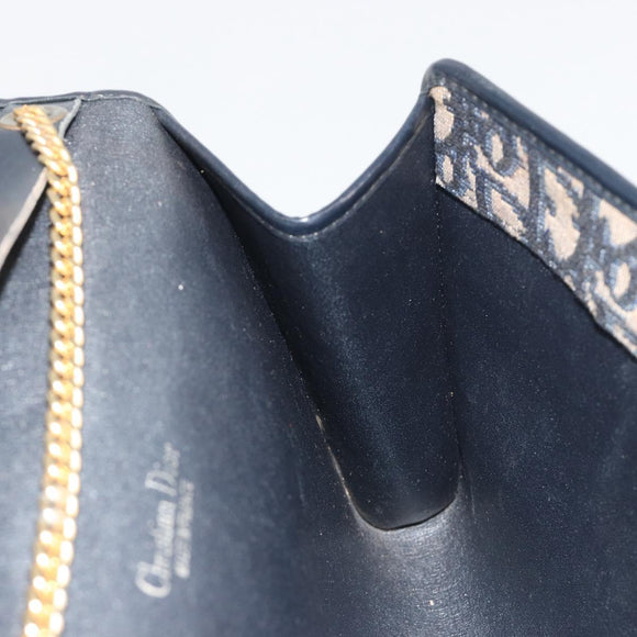 Christian Dior Trotter Canvas Chain Shoulder Bag Navy Gold Auth 194730