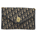 Christian Dior Trotter Canvas Chain Shoulder Bag Navy Gold Auth 194730-2