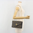 Christian Dior Trotter Canvas Chain Shoulder Bag Navy Gold Auth 194730-20