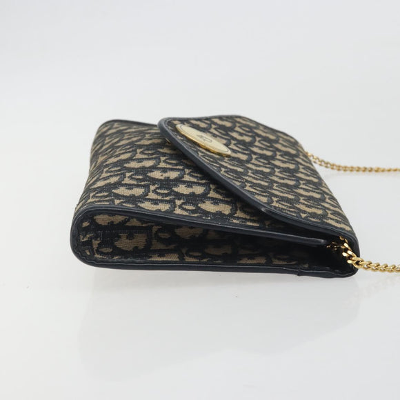Christian Dior Trotter Canvas Chain Shoulder Bag Navy Gold Auth 194730
