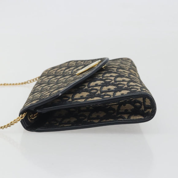Christian Dior Trotter Canvas Chain Shoulder Bag Navy Gold Auth 194730