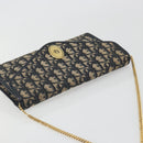 Christian Dior Trotter Canvas Chain Shoulder Bag Navy Gold Auth 194730-6