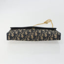 Christian Dior Trotter Canvas Chain Shoulder Bag Navy Gold Auth 194730-9
