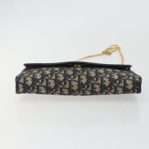 Christian Dior Trotter Canvas Chain Shoulder Bag Navy Gold Auth 194730