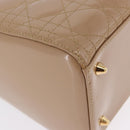 Christian Dior Lady Dior Canage Hand Bag Patent leather Beige Gold Auth 194732V-10
