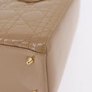 Christian Dior Lady Dior Canage Hand Bag Patent leather Beige Gold Auth 194732V-11