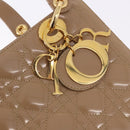 Christian Dior Lady Dior Canage Hand Bag Patent leather Beige Gold Auth 194732V-14