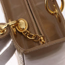 Christian Dior Lady Dior Canage Hand Bag Patent leather Beige Gold Auth 194732V-15