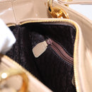 Christian Dior Lady Dior Canage Hand Bag Patent leather Beige Gold Auth 194732V-20