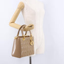 Christian Dior Lady Dior Canage Hand Bag Patent leather Beige Gold Auth 194732V-23