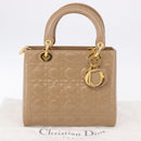 Christian Dior Lady Dior Canage Hand Bag Patent leather Beige Gold Auth 194732V-24