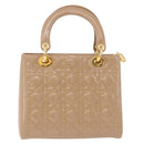 Christian Dior Lady Dior Canage Hand Bag Patent leather Beige Gold Auth 194732V-3