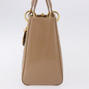 Christian Dior Lady Dior Canage Hand Bag Patent leather Beige Gold Auth 194732V-4
