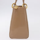 Christian Dior Lady Dior Canage Hand Bag Patent leather Beige Gold Auth 194732V-5