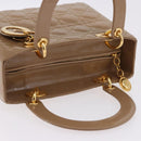 Christian Dior Lady Dior Canage Hand Bag Patent leather Beige Gold Auth 194732V-6