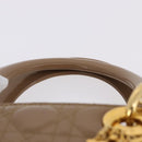 Christian Dior Lady Dior Canage Hand Bag Patent leather Beige Gold Auth 194732V-8