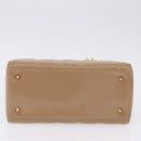 Christian Dior Lady Dior Canage Hand Bag Patent leather Beige Gold Auth 194732V-9