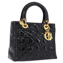 Christian Dior Lady Dior Canage Hand Bag Patent leather Black Gold Auth 194734V-1