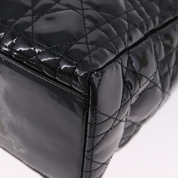 Christian Dior Lady Dior Canage Hand Bag Patent leather Black Gold Auth 194734V