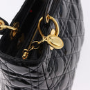 Christian Dior Lady Dior Canage Hand Bag Patent leather Black Gold Auth 194734V-16