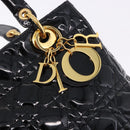Christian Dior Lady Dior Canage Hand Bag Patent leather Black Gold Auth 194734V-17