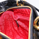 Christian Dior Lady Dior Canage Hand Bag Patent leather Black Gold Auth 194734V-22
