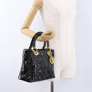 Christian Dior Lady Dior Canage Hand Bag Patent leather Black Gold Auth 194734V-25