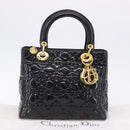 Christian Dior Lady Dior Canage Hand Bag Patent leather Black Gold Auth 194734V-26