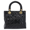 Christian Dior Lady Dior Canage Hand Bag Patent leather Black Gold Auth 194734V-3