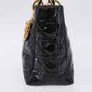 Christian Dior Lady Dior Canage Hand Bag Patent leather Black Gold Auth 194734V-4