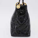 Christian Dior Lady Dior Canage Hand Bag Patent leather Black Gold Auth 194734V-5