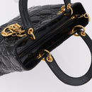 Christian Dior Lady Dior Canage Hand Bag Patent leather Black Gold Auth 194734V-6