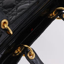 Christian Dior Lady Dior Canage Hand Bag Patent leather Black Gold Auth 194734V-7