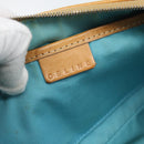 CELINE Macadam Canvas Accessory Pouch Turquoise Blue Silver Auth 194735V-15