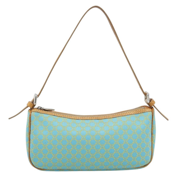 CELINE Macadam Canvas Accessory Pouch Turquoise Blue Silver Auth 194735V