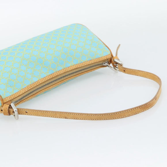 CELINE Macadam Canvas Accessory Pouch Turquoise Blue Silver Auth 194735V