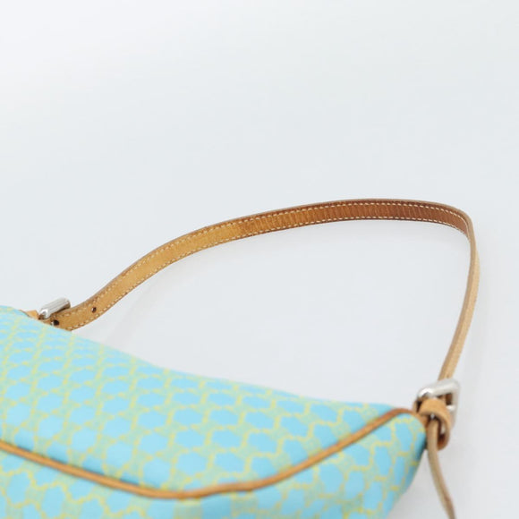 CELINE Macadam Canvas Accessory Pouch Turquoise Blue Silver Auth 194735V