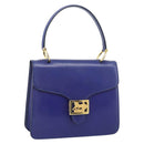 CELINE Horse Carriage Hand Bag Leather Blue Gold Auth 194737-1