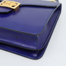 CELINE Horse Carriage Hand Bag Leather Blue Gold Auth 194737-10